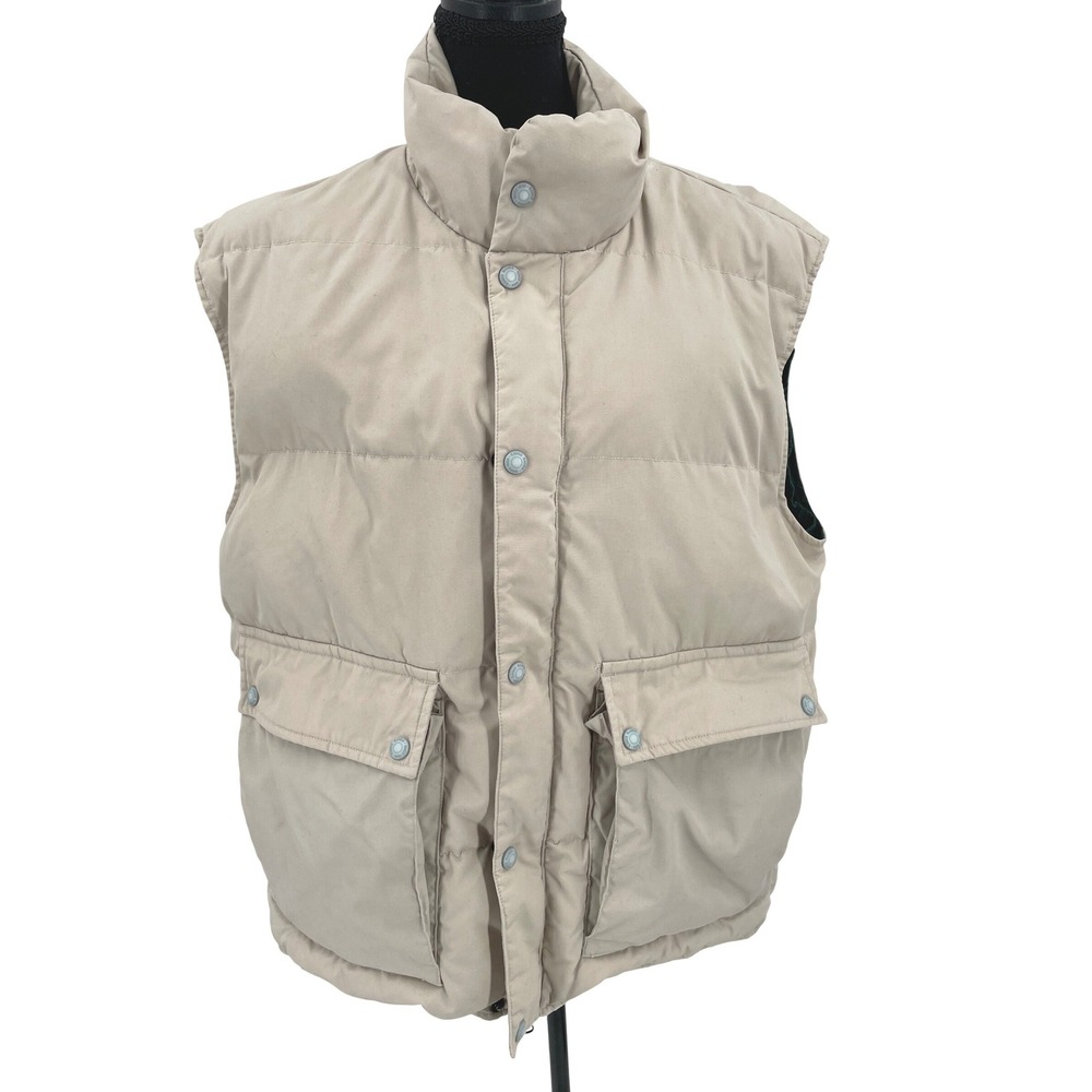 Eddie Bauer Down Puffer Vest Mens L Beige Cotton Blend Gorpcore Classic Outdoor